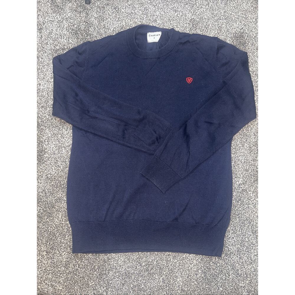 Ariat Navy Blue Crew Neck Sweater Men's Medium Logo Pullover